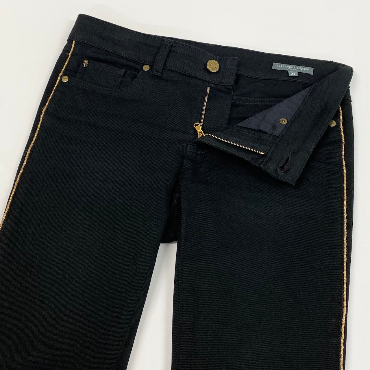 7d16 ALEXANDER MQUEEN アレキサンダーマックイーン スキニーパンツ ブラックデニムパンツ ボトムス 38サイズ ブラック レディース 女性用u02t