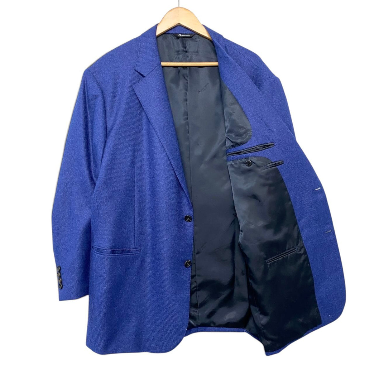 67i14 《美品》 Aquascutum アクアスキュータム テーラードジャケット 総カシミヤ 大きいサイズ フォーマル 日本製  114 4L ブルー メンズ 男性用u02t