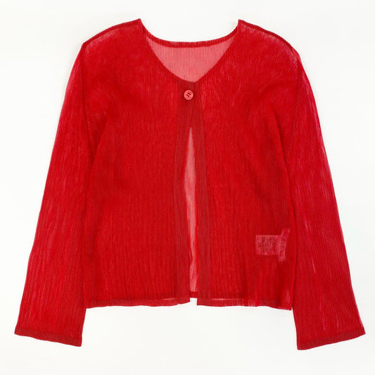 11f12 PLEATS PLEASE プリーツプリーズ 変形カーディガン ボレロカーディガン メッシュ生地 PP11-F0694 サイズ3 レッド ポリエステル100％ レディース 日本製