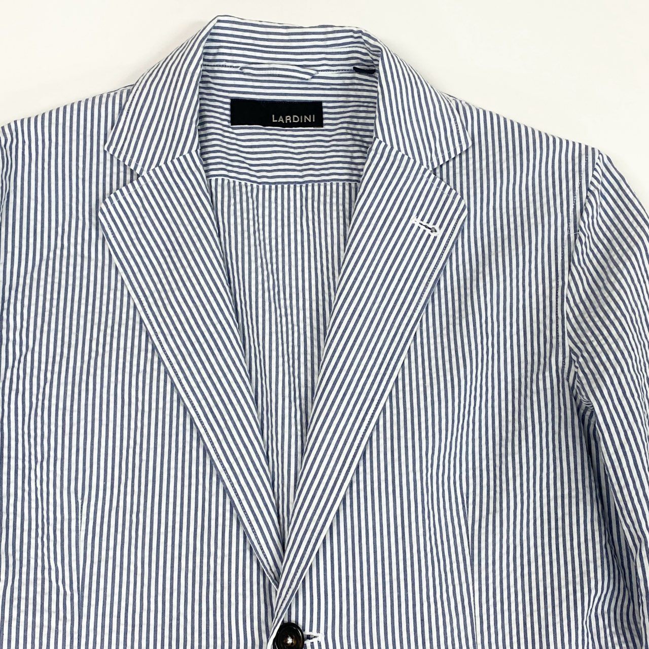22a23 LARDINI ラルディーニ テーラードジャケット サマージャケット シアサッカー S ブルー ホワイト ストライプ メンズu02t