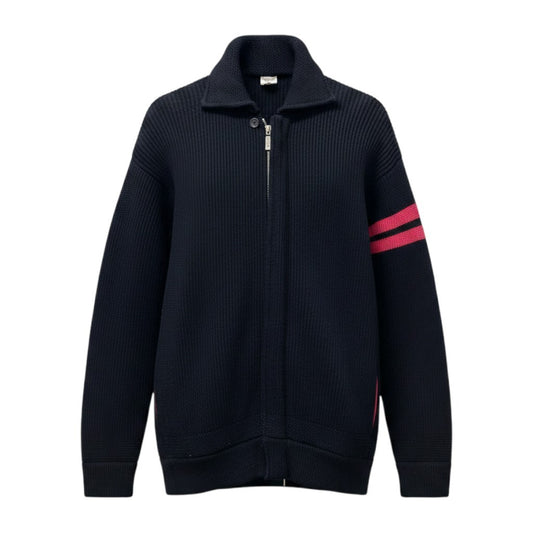 71e18 ARMANI COLLEZIONI アルマーニコレツィオーネ ジップアップニットジャケット リブニットカーディガン イタリア製 0E9601 52サイズ ブラック ピンク メンズ 男性用u02t