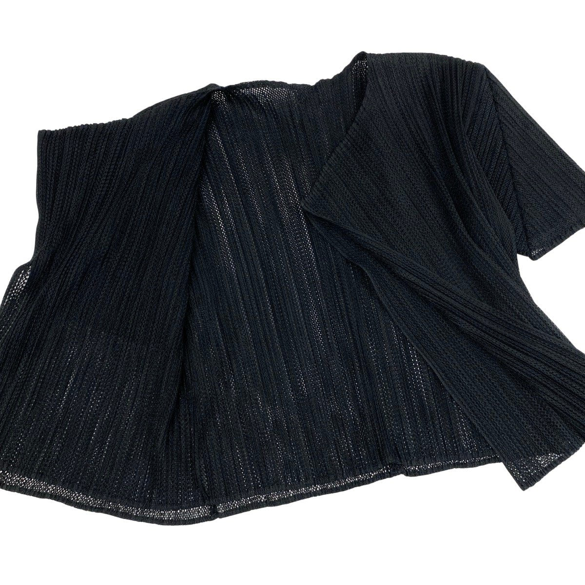 Ah28 PLEATS PLEASE プリーツプリーズ レイヤード風 半袖シアーカーディガン ブラック レディースo07t