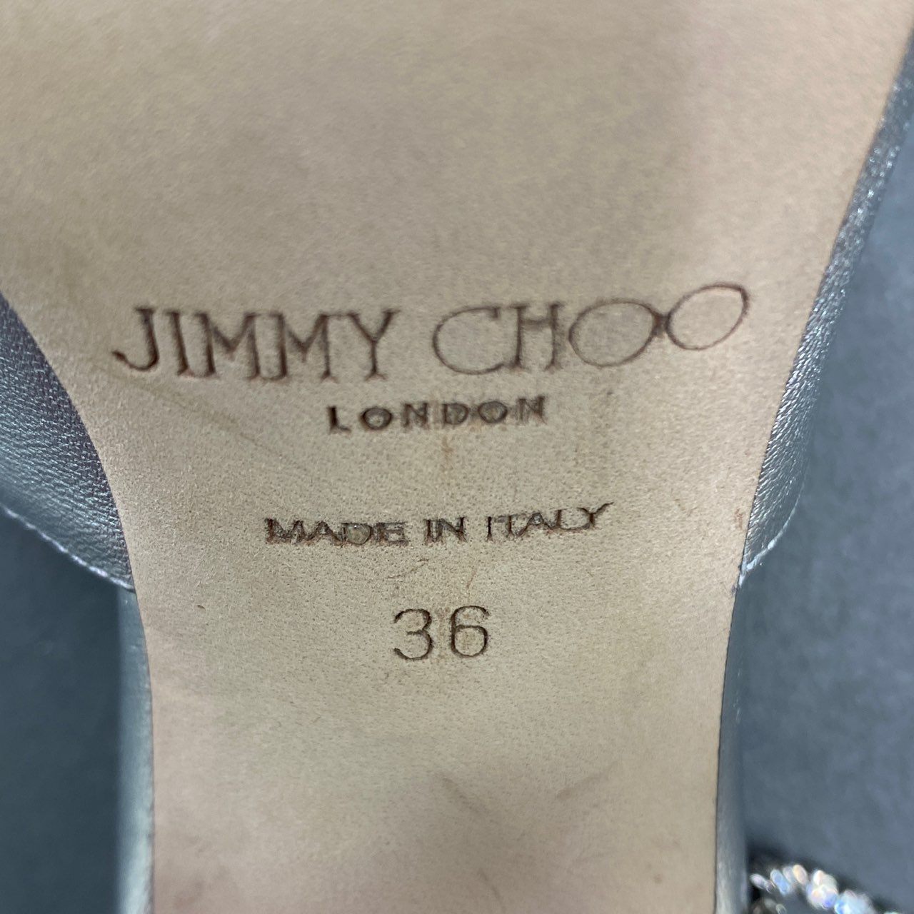 6a9 JIMMY CHOO ジミーチュウ Baia 100 クリスタルフリンジ メタリックレザーサンダル 36 シルバー Leather イタリア製 ラインストーン シューズ 夏