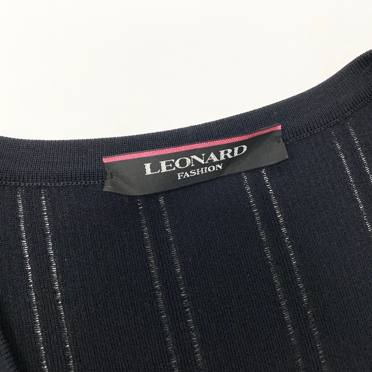 81e19 【美品】 LEONARD FASHION レオナール ロング ニットカーディガン カンカン素材切替 リブニット 長袖 花柄プリント サイズ38 ブラック レディース 女性用u02t