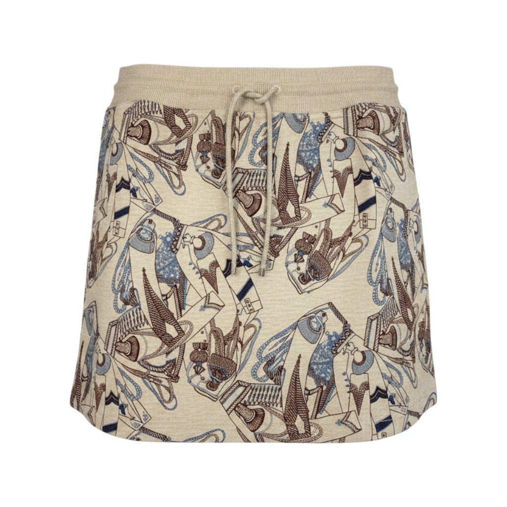 Eh11 【極美品】HERMES Zouares et Dragons ミニスカート 総柄 38サイズ ベージュ レディース 女性用k02i