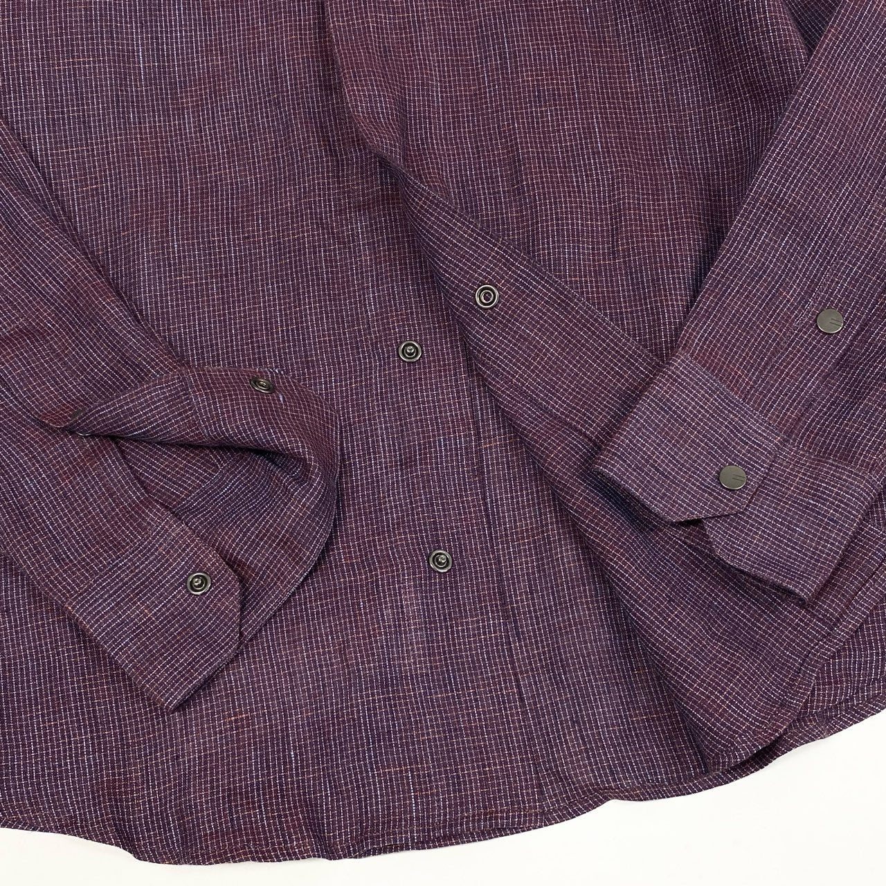 31a26 ARMANI COLLEZIONI アルマーニコレツィオーネ ノーカラーシャツ 長袖 チェック柄 比翼ボタン S パープル メンズ 男性用o07t