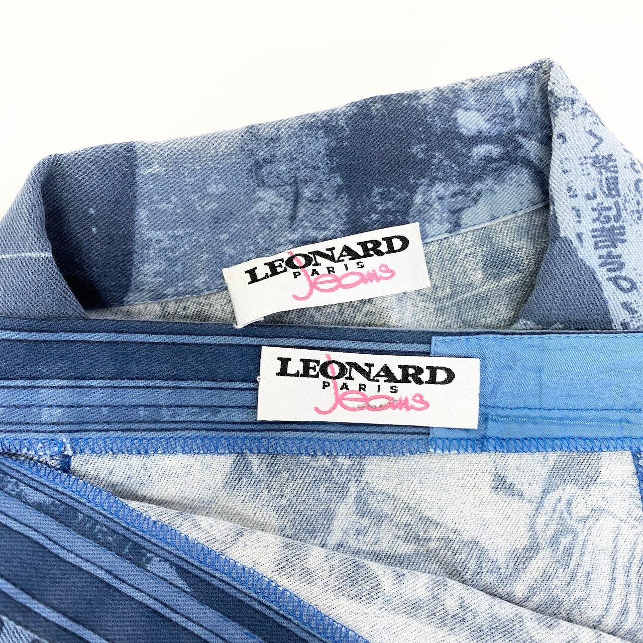 Ad15 LEONARD レオナール ニュースペーパープリント セットアップ Newspaper Print Setup サイズL インディゴ Vintaget18r