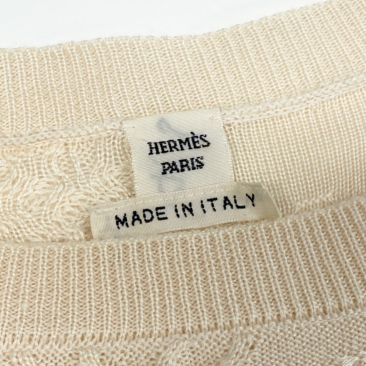 Id7 HERMES エルメス フレンチスリーブ シルク混 ニットワンピース ドレス  36 アイボリー カシミヤ シルク レディースo07t