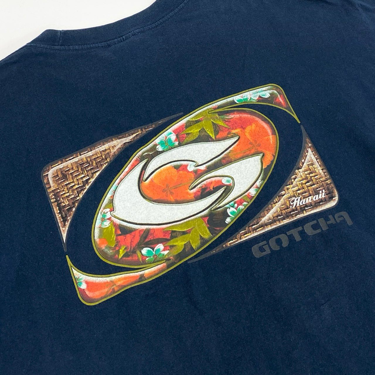 66i11 GOTCHA ガッチャ 長袖カットソー 98年 90’s old surf 両面袖プリント Tシャツ USA製 メンズ 男性用 XL ネイビー マルチカラー コットン100％u02t