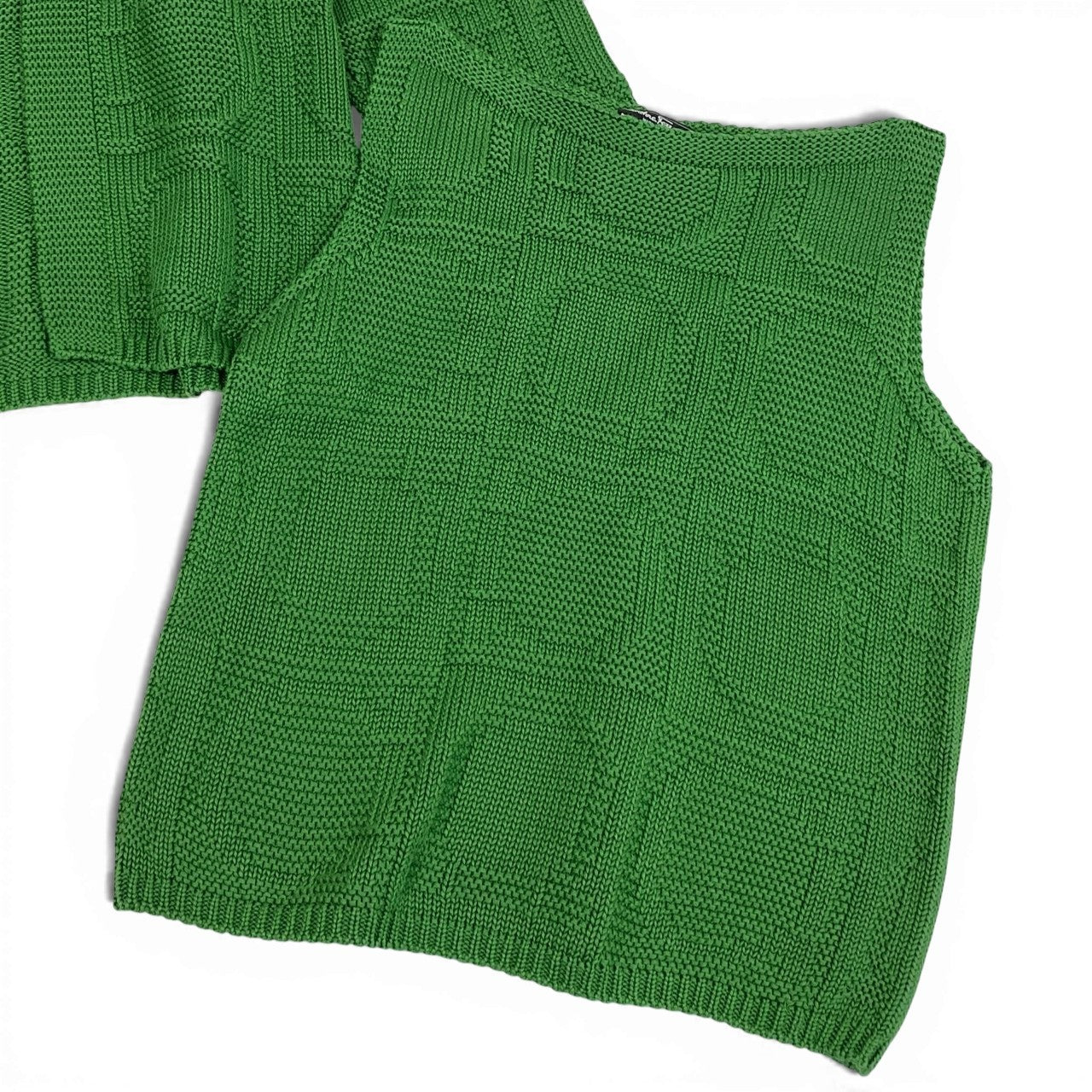 Ab13【美品】Salvatore Ferragamo サルバトーレフェラガモ ヴィンテージ ガンチーニ ニットアンサンブル Vintage Gancini  Knit 2-Piece Set Mサイズ グリーン コットン100％ レディース 女性用ta1