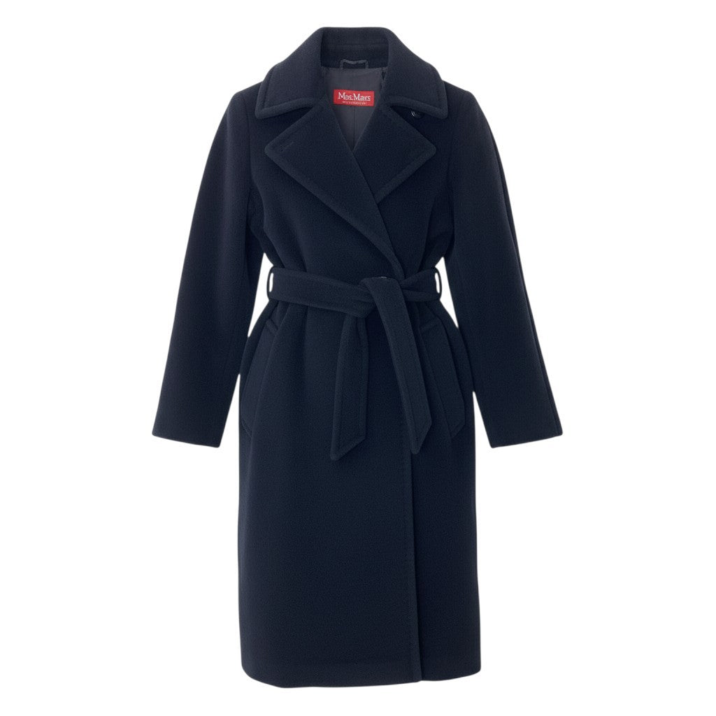 12i25 Max Mara マックスマーラ ウールコート アンゴラ混 ロングコート 裏地ブランドロゴ 34 ブラック レディース 女性用u02t