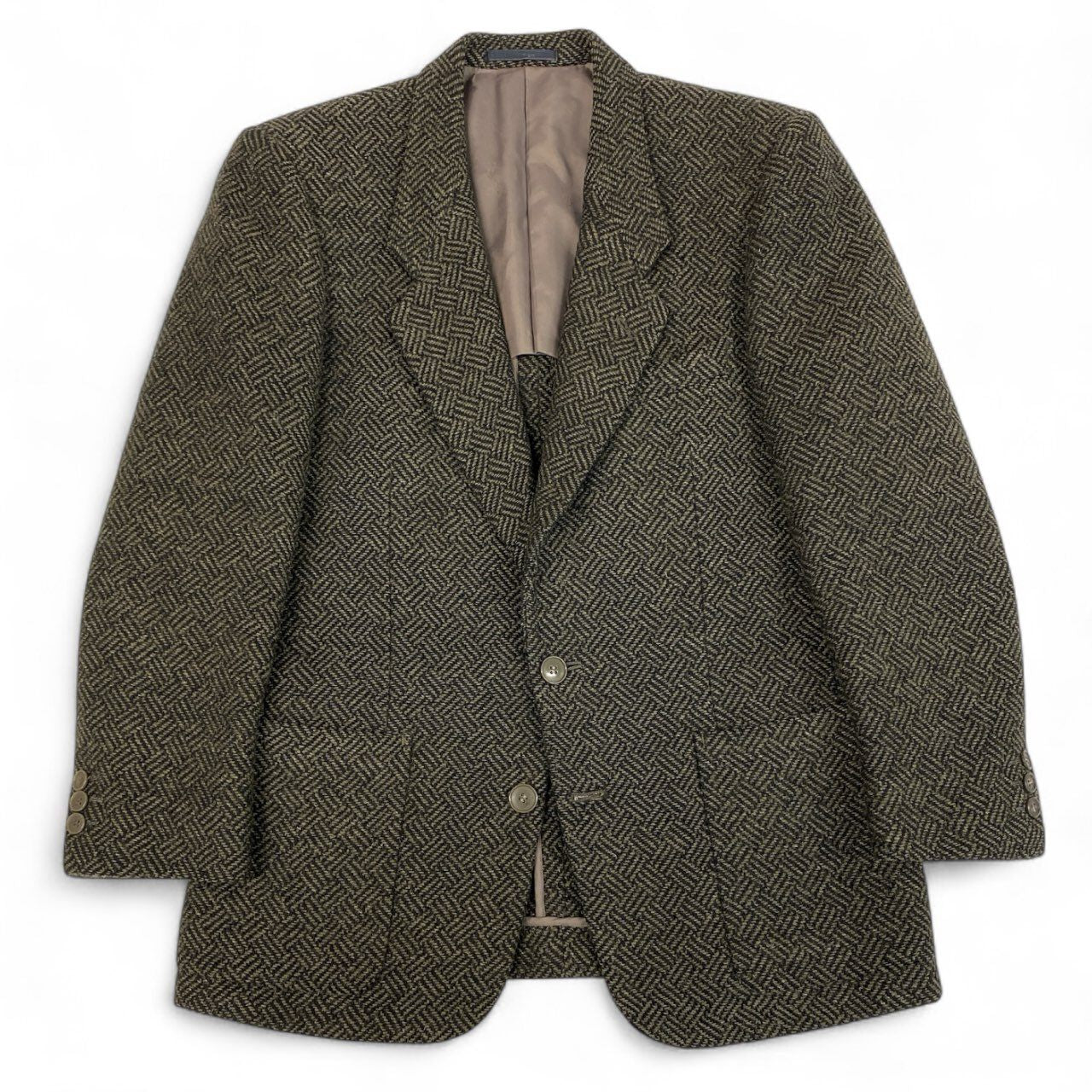 84k5 Yves Saint Laurent イヴサンローラン テーラードジャケット ブレザー ヘリンボーン VINTAGE C94 Lサイズ相当 ブラウン ウール メンズo07t