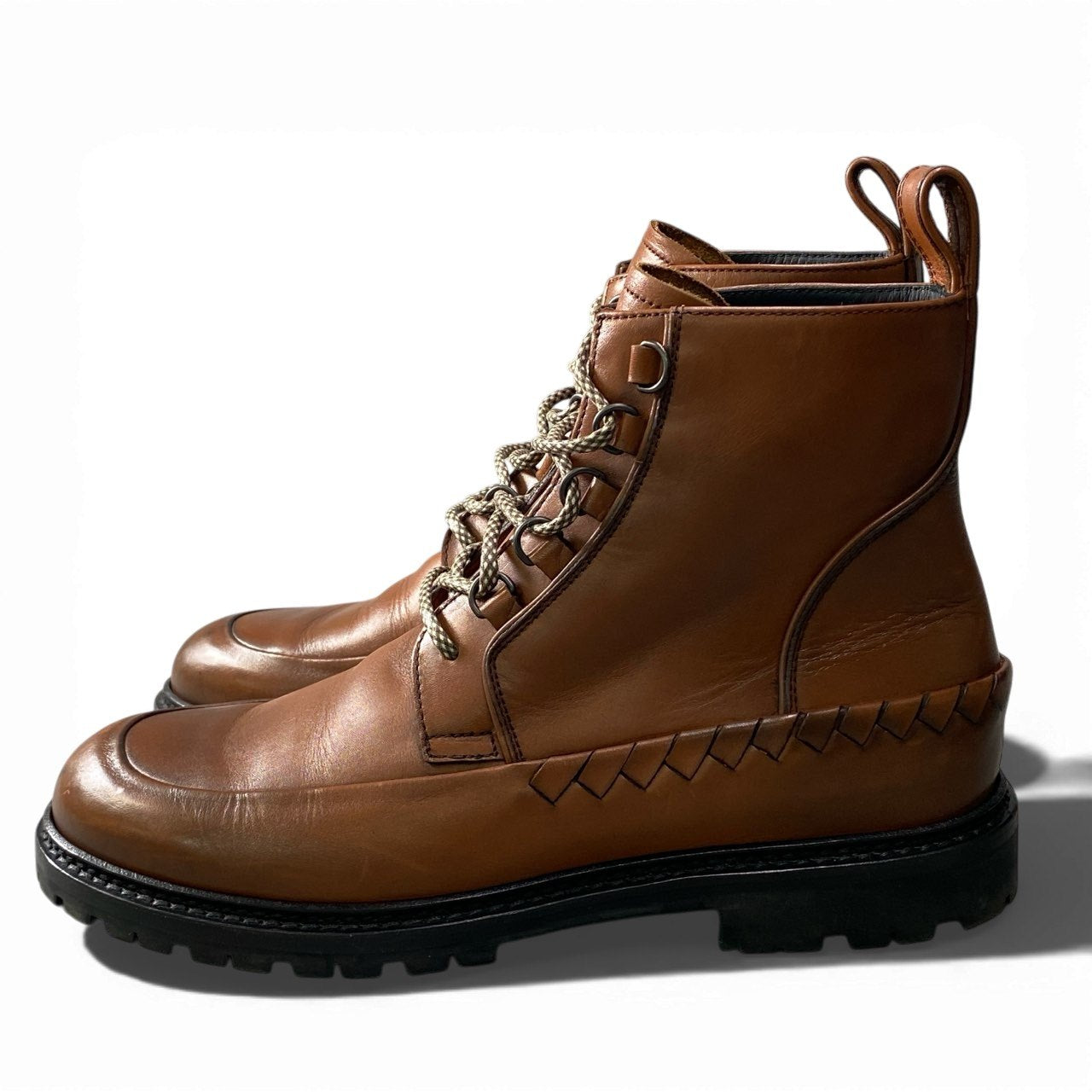 2a23 Bottega Veneta ボッテガヴェネタ イントレディテール レザーブーツ ワークブーツ レースアップ ムートンインソール付 イタリア製 メンズ 紳士靴 サイズ41 ブラウン leatheru02t