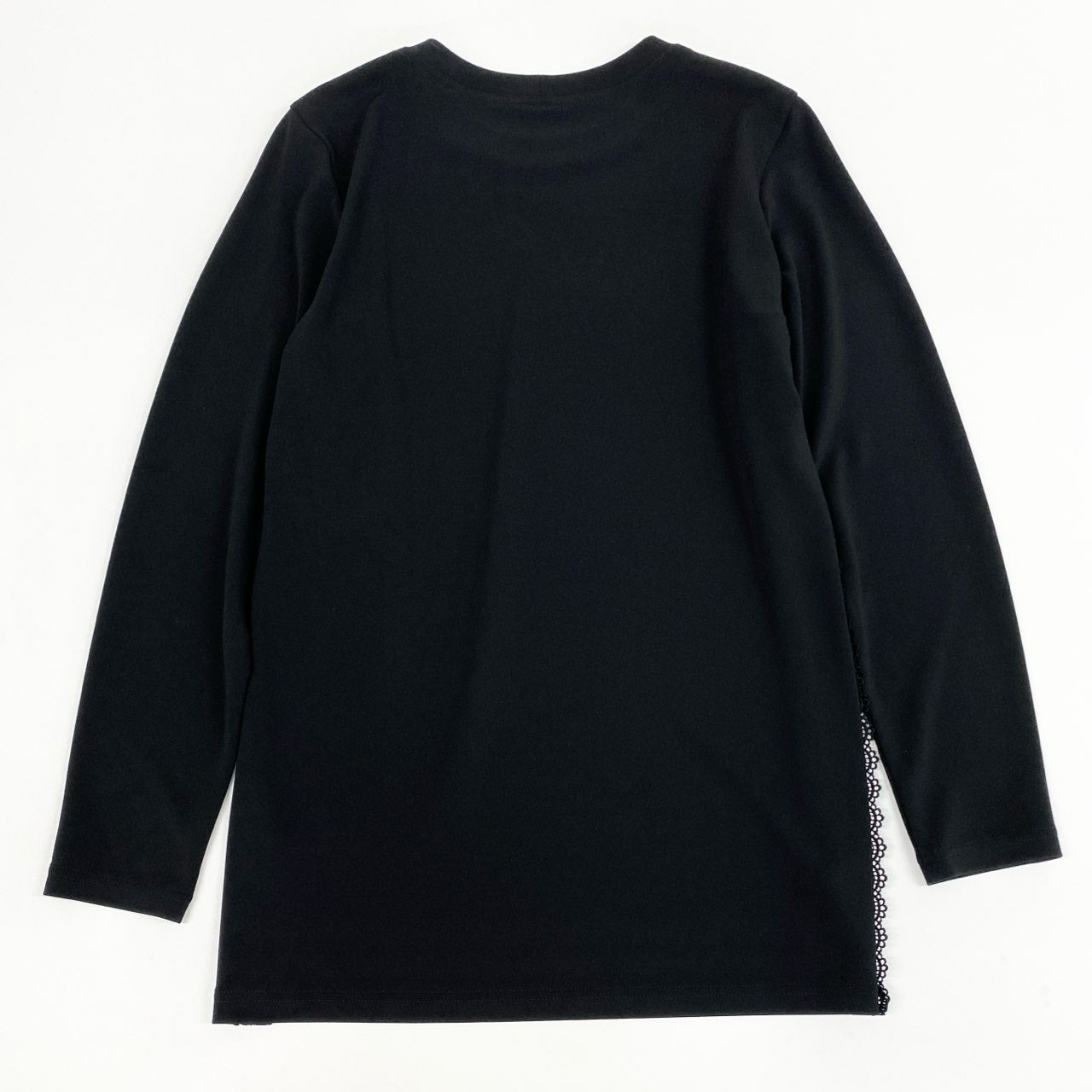 38k26 《美品》 TOKUKO 1er VOL トクコプルミエヴォル チュニックカットソー ロングスリーブ プルオーバー フロントプリント レース装飾 レディース 女性用 9 ブラックu02t