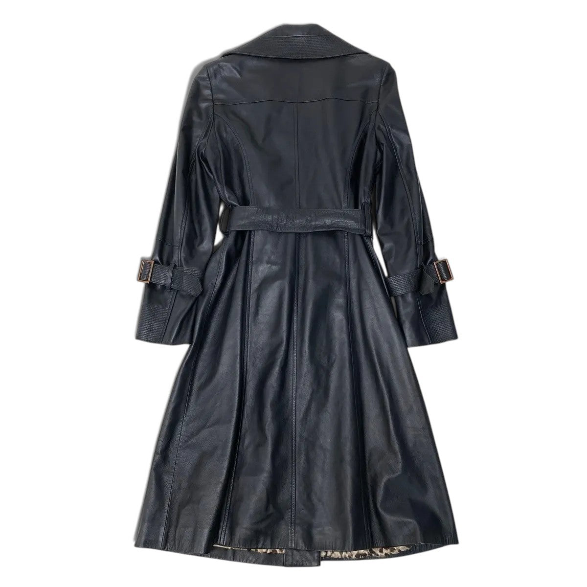 Eh1 DOLCE&GABBANA ドルチェアンドガッバーナ ラムレザーコート シルクレオパード Lambskin Leather Coat Silk Leopard Print Lining 42 ブラック ベルト付t18r