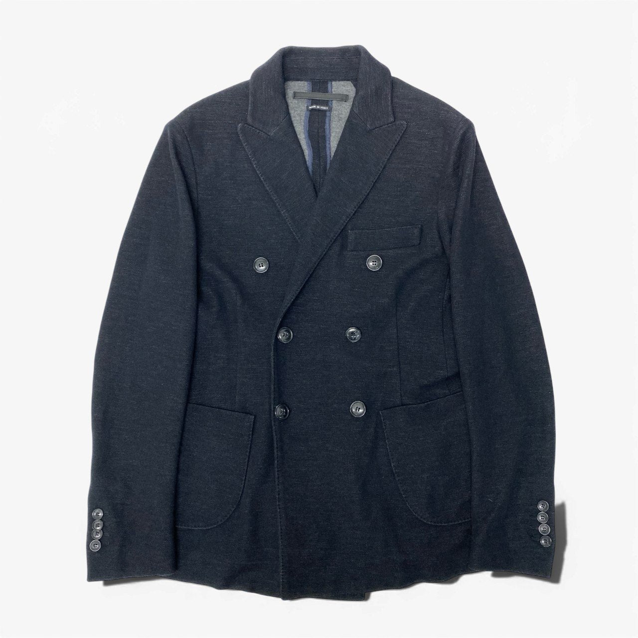 11b6【美品】GIORGIO ARMANI ジョルジオアルマーニ ダブルブレストテーラードジャケット ブレザー コットンウールジャケット 48サイズ ダークネイビー メンズ 男性用u02t
