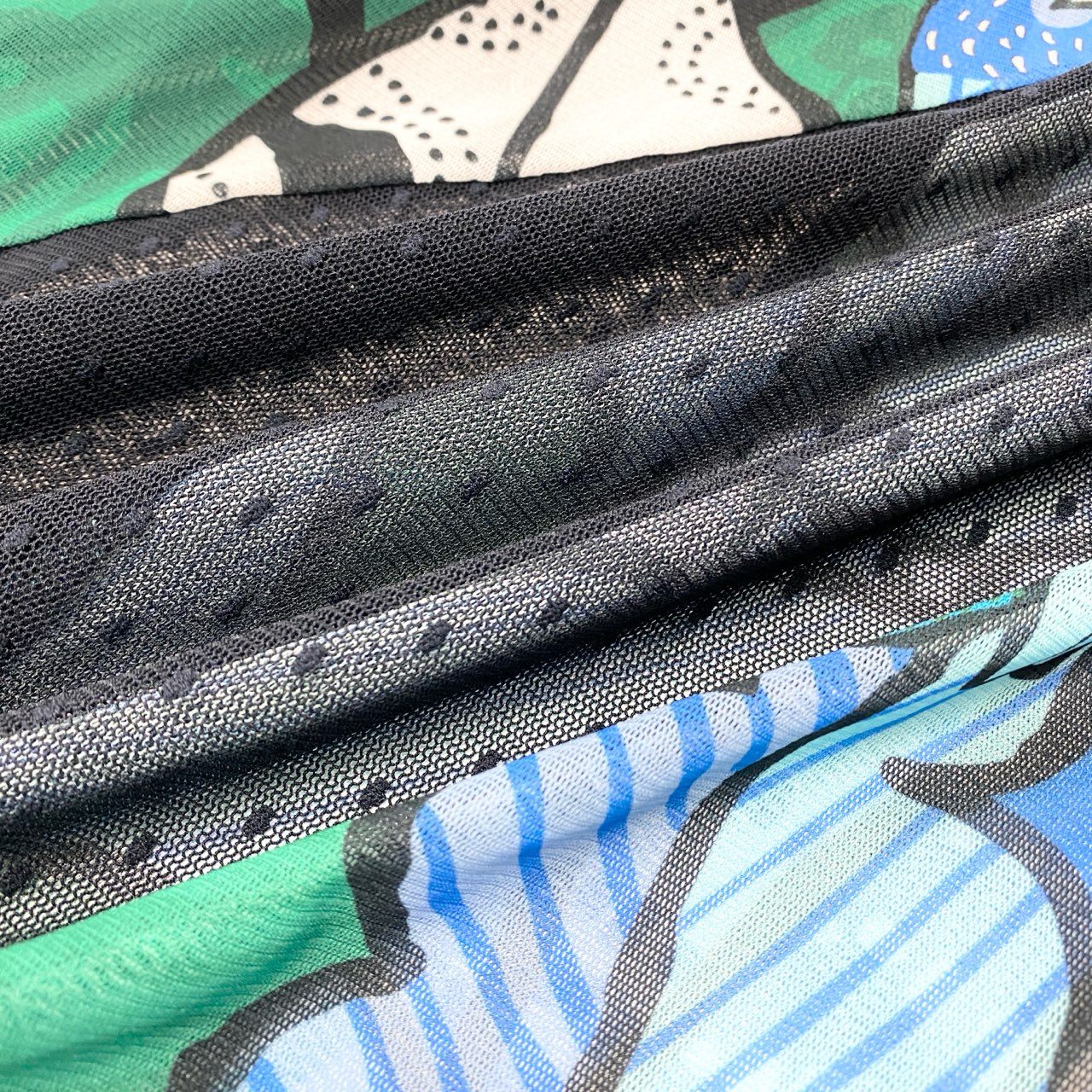 51c1 【美品】 TOKUKO 1er VOL トクコプルミエヴォル 七分袖 ロングワンピース シアーワンピース ドット柄 メッシュ 総柄プリント レディース 女性服 サイズ9 マルチカラー ポリエステル100％u02t