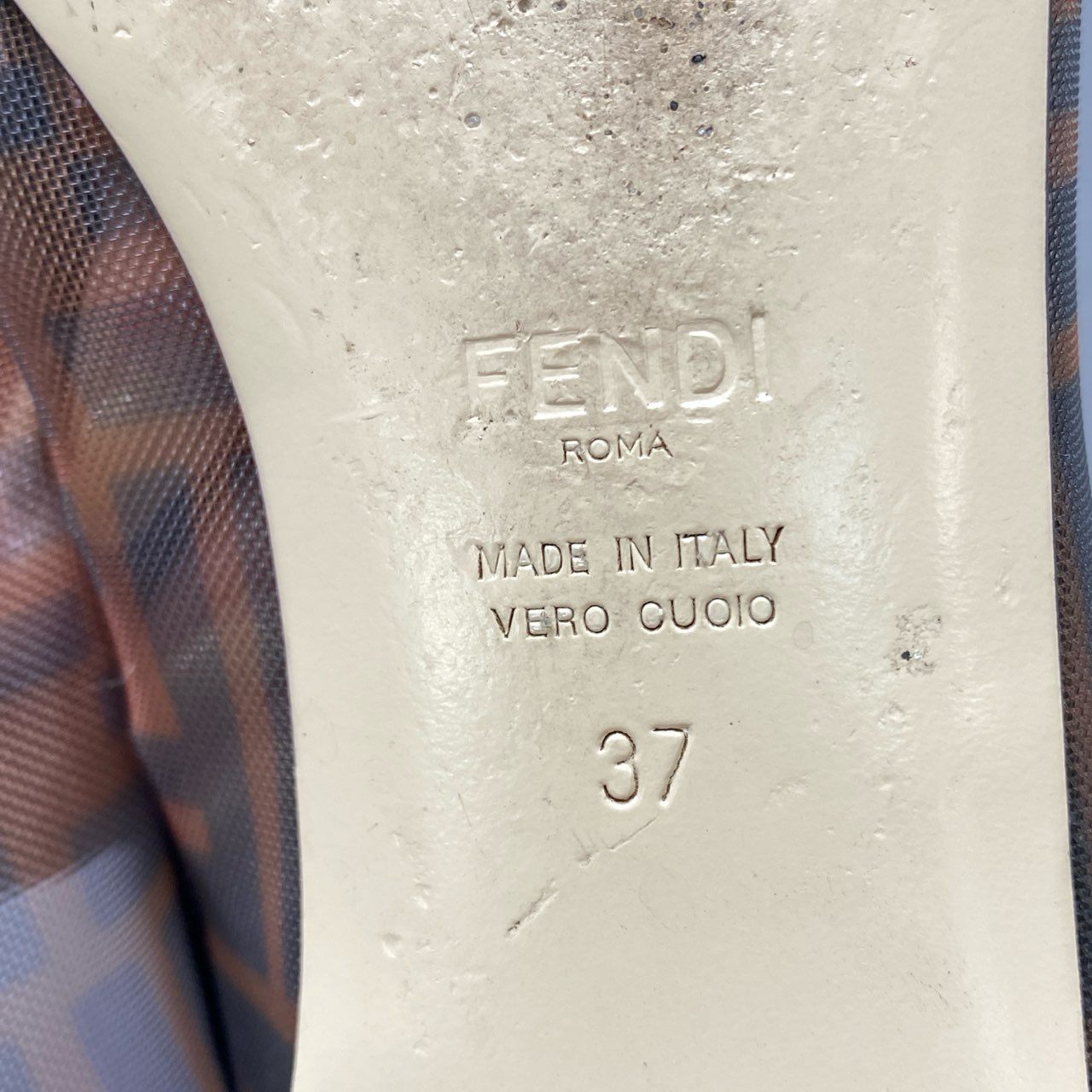 5k6 【イタリア製】FENDI フェンディ メッシュ素材 ズッカ柄 フラットシューズ フラットパンプス サイズ37 レディース 女性用 靴 シューズ