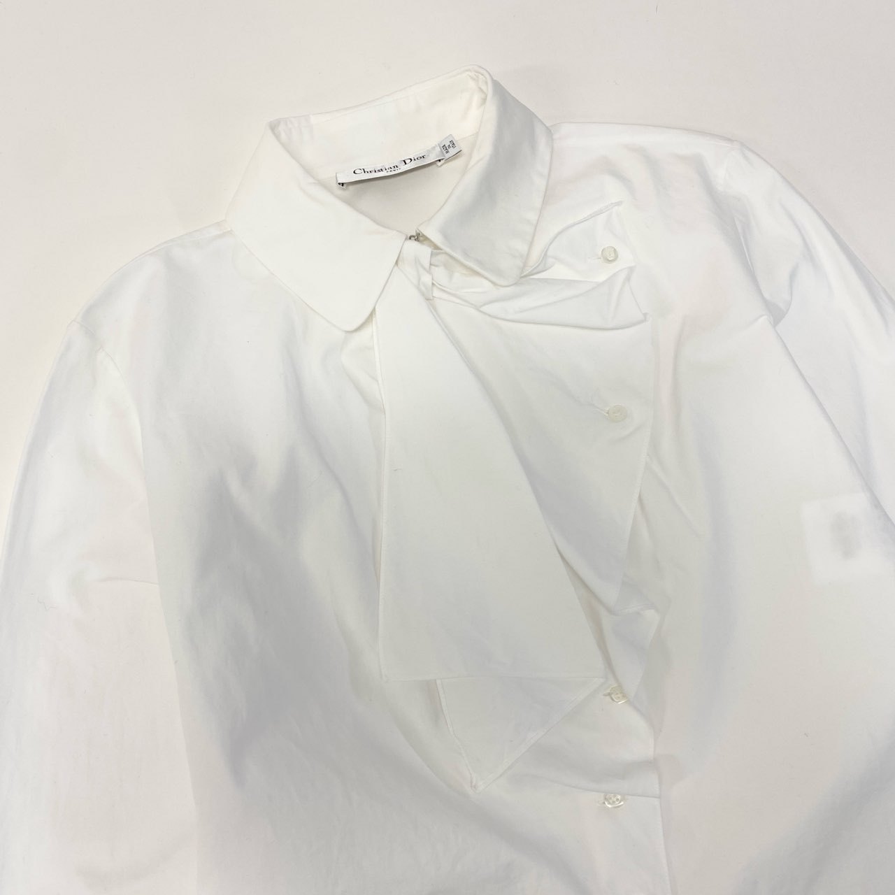 11b6 Christian Dior クリスチャンディオール イタリア製 ボウタイデザイン 長袖シャツ ブラウス ロングスリーブ 0H21520A1324 42 ホワイト コットン レディースo07t