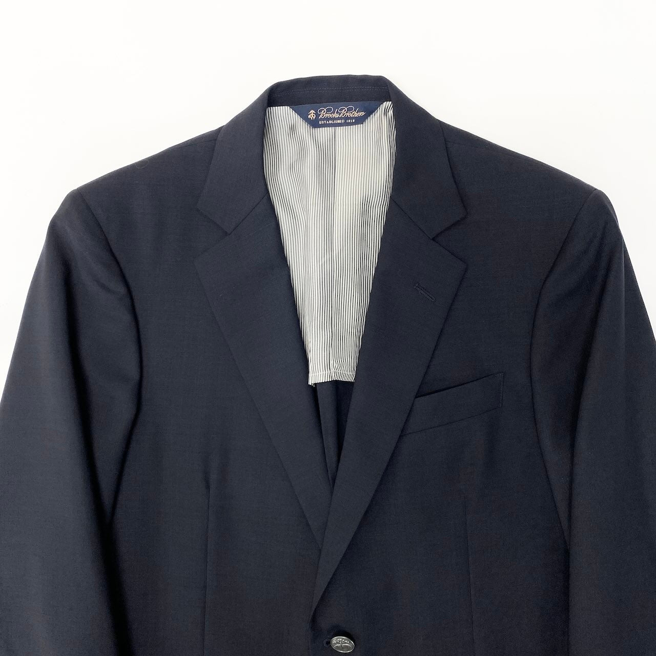 80e1 【美品】 Brooks Brothers ブルックスブラザーズ Fitzgerald テーラードジャケット 背抜き 刻印ボタン  19－10－8871 37SHT ネイビー メンズ 紳士服u02t