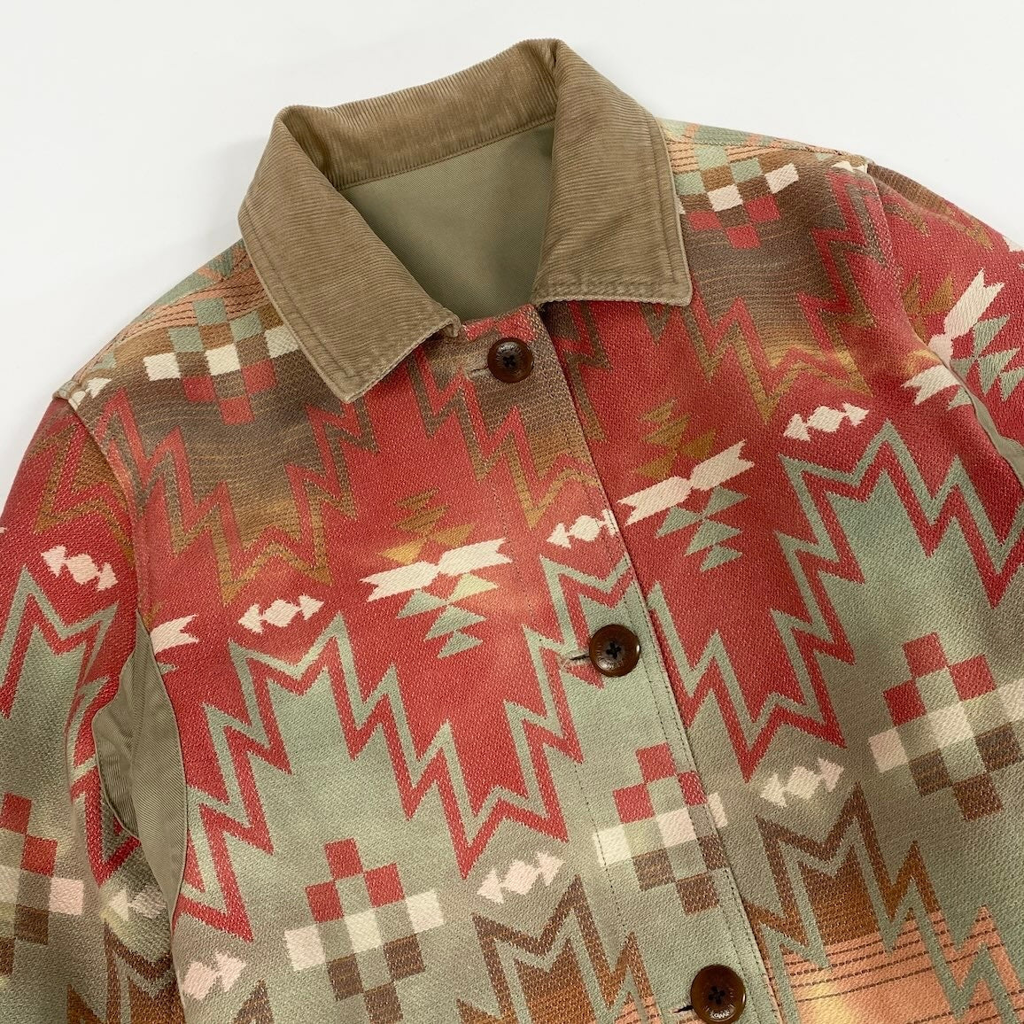 16c8 RALPH LAUREN ラルフローレン リバーシブルハンティングジャケット ネイティブ柄 アウター 7サイズ ベージュ コットン100％ メンズ 男性用o07t