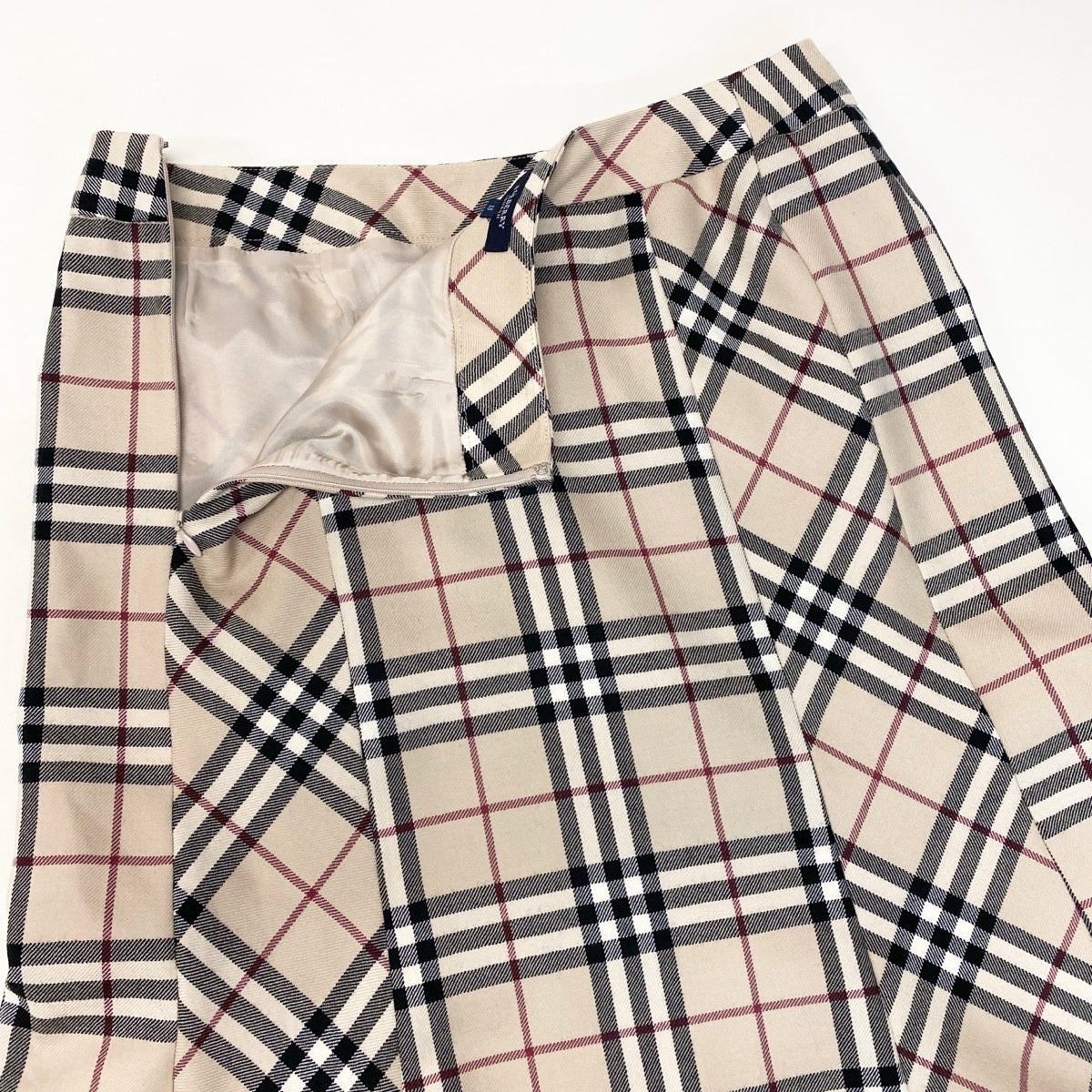 If25 BURBERRY LONDON バーバリー ノバチェック ウール フレアスカート サイズ13 ベージュ レディースo07t