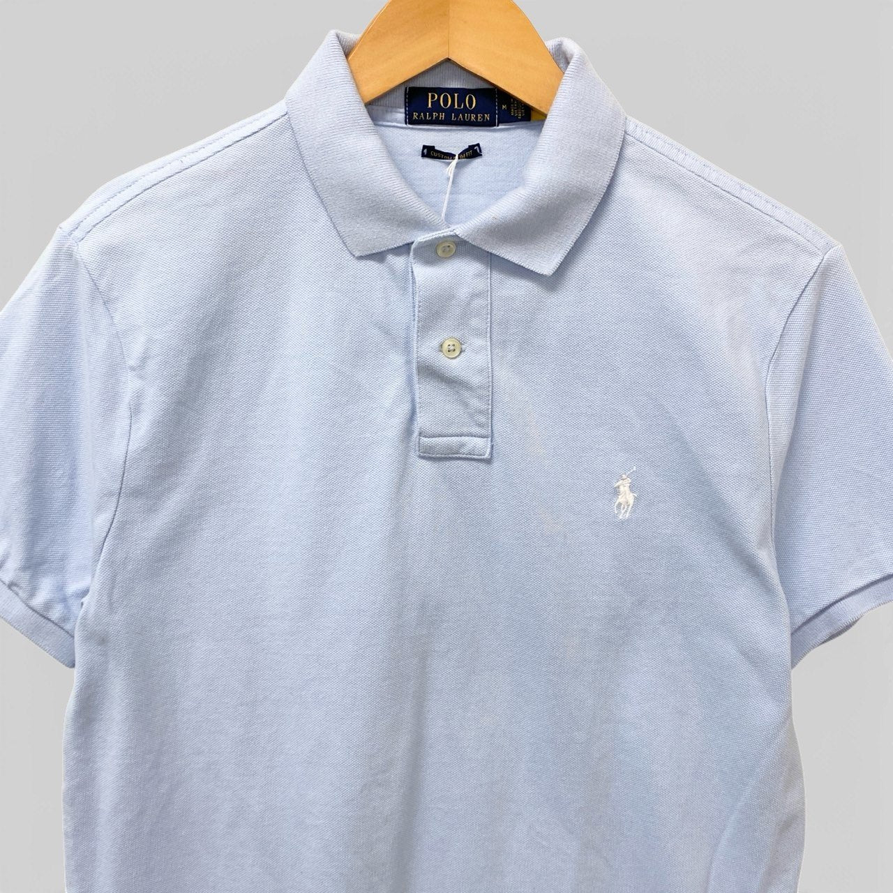 23b16 POLO RALPH LAUREN ポロラルフローレン CUSTOM SLIM FIT 半袖ポロシャツ 鹿の子 メンズ 紳士服 Mサイズ ライトブルー コットン100％u02t
