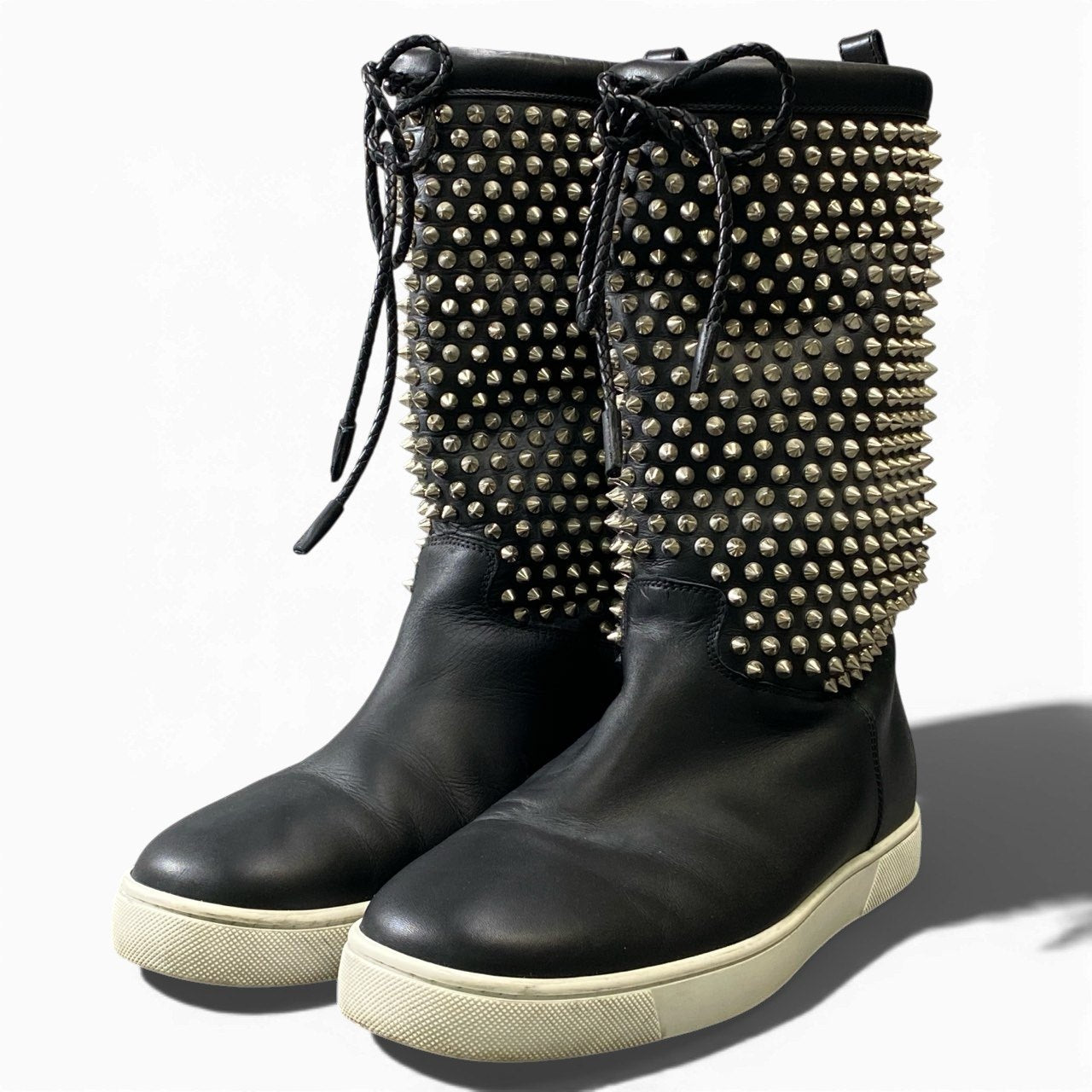 1l27 Christian Louboutin クリスチャンルブタン NAZA FLAT NAPPA スパイクスタッズ レザーブーツ 41サイズ ブラック メンズk02i