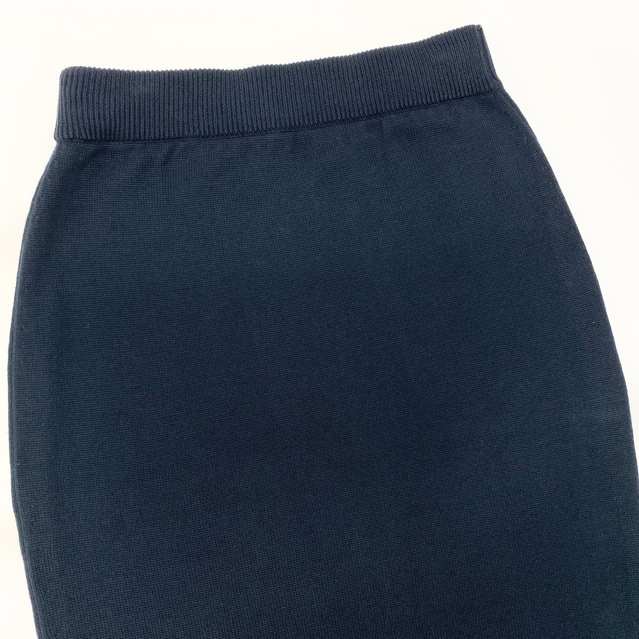 Cd23 CHANEL シャネル vintage ニットスカート タイトスカート 膝丈 スコットランド製 ネイビー コットン100％ レディース 女性服u02t