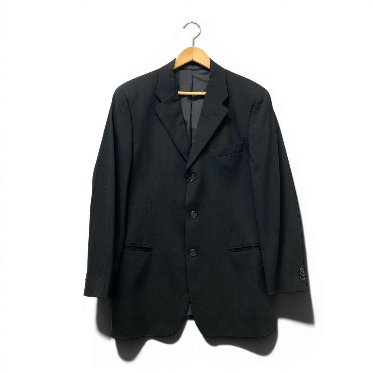 81e21 EMPORIO ARMANI エンポリオアルマーニ スーツセットアップ テーラードジャケット スラックス イタリア製 48サイズ ブラック ウール100％ メンズ 男性用u02t