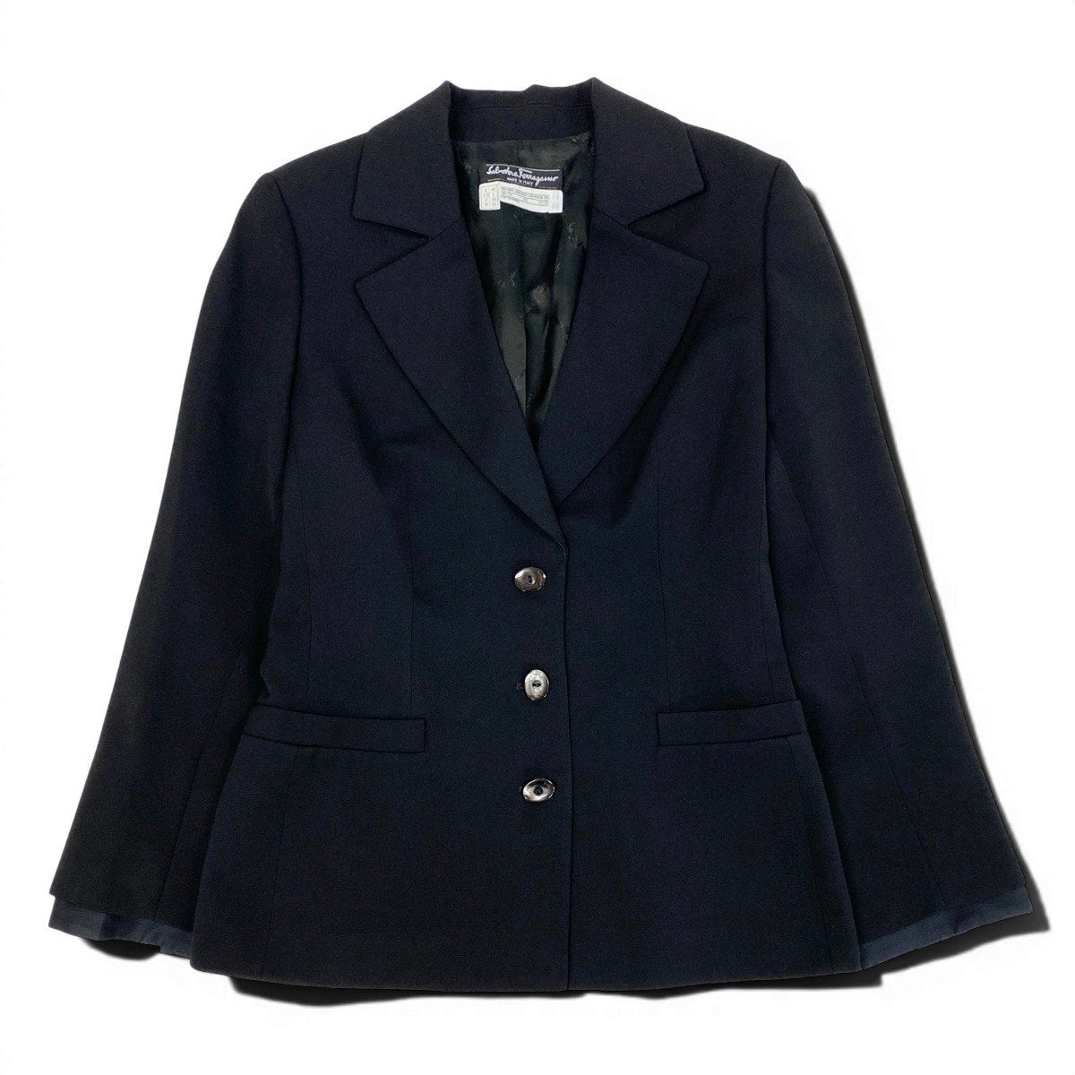 9f5 Salvatore Ferragamo サルヴァトーレフェラガモ テーラードジャケット 袖レイヤード サイズ40 イタリア製 ブラック ウール シルク レディース 女性服u02t
