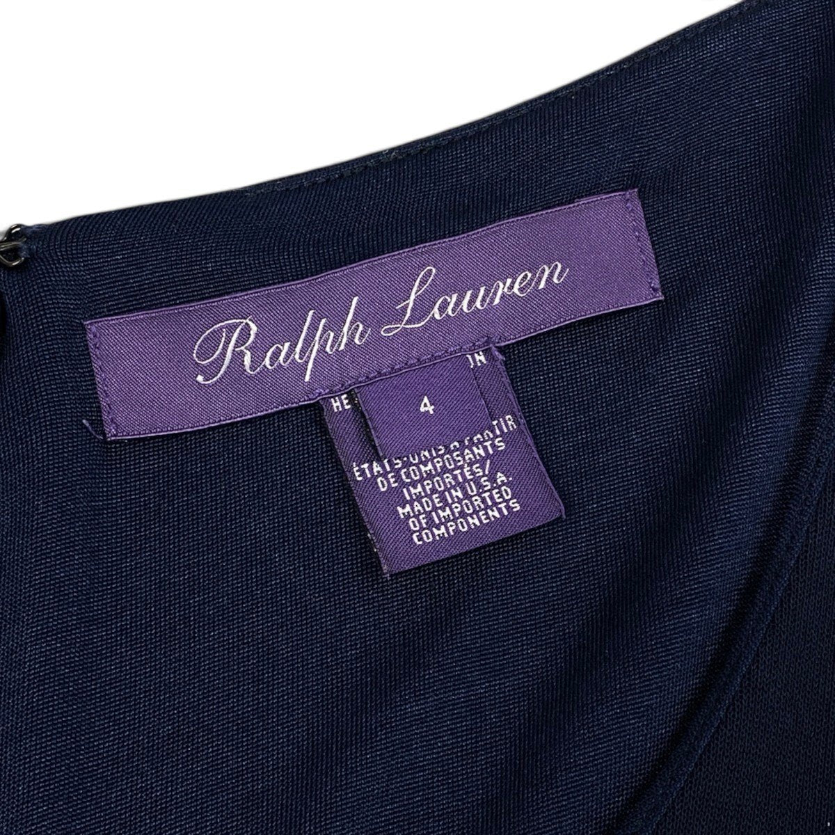 79j5 【美品】Ralph Lauren ラルフローレン 半袖ドレスワンピース ロングワンピース パープルレーベル ストレッチ 4サイズ ネイビー レディース 女性用u02t