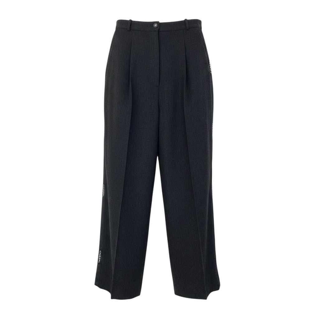 Cf9 【美品】CHANEL シャネル 1996年 サイドラインロゴ ワイドスラックス ウールパンツ ボトムス P05760 40サイズ ダークグレー ウール100％ レディース 女性用ta1ta1