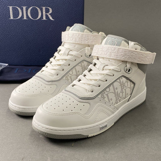 3f6 《未使用保管品》 Dior ディオール MID TOP Oblique Sneakers オブリーク スニーカー 41 ホワイト レザー シューズ 箱付き