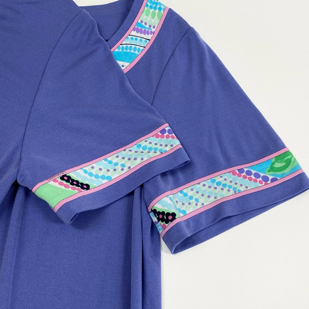 12b20 LEONARD レオナール カンカン素材 半袖ワンピース ロングワンピース 美しい花柄プリント L パープル レディースu02t