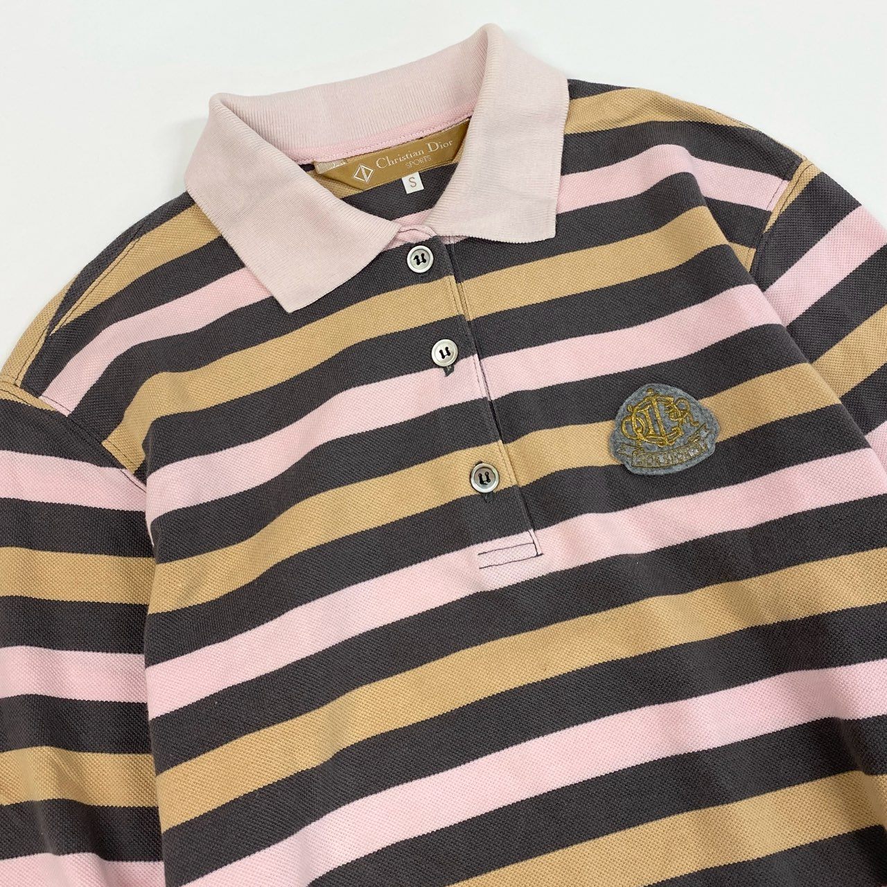 46a30 Vintage Christian Dior ヴィンテージクリスチャンディオール エンブレムロゴ 長袖ポロシャツ ボーダー Polo Shirt Emblem Logo S マルチカラー コットン レディースo07t