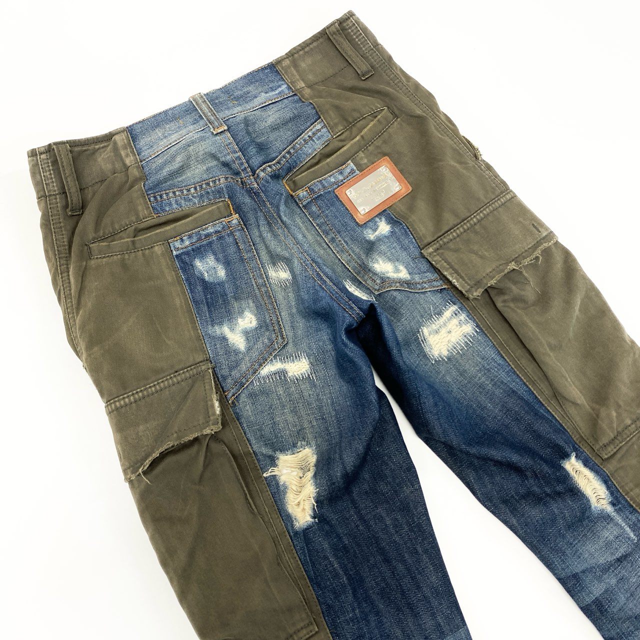 66k11 DOLCE&GABBANA ドルチェ＆ガッバーナ クラッシュ加工 ドッキングパンツ デニム カーゴパンツ サイズ44 メンズ 男性用 ボトムk02i