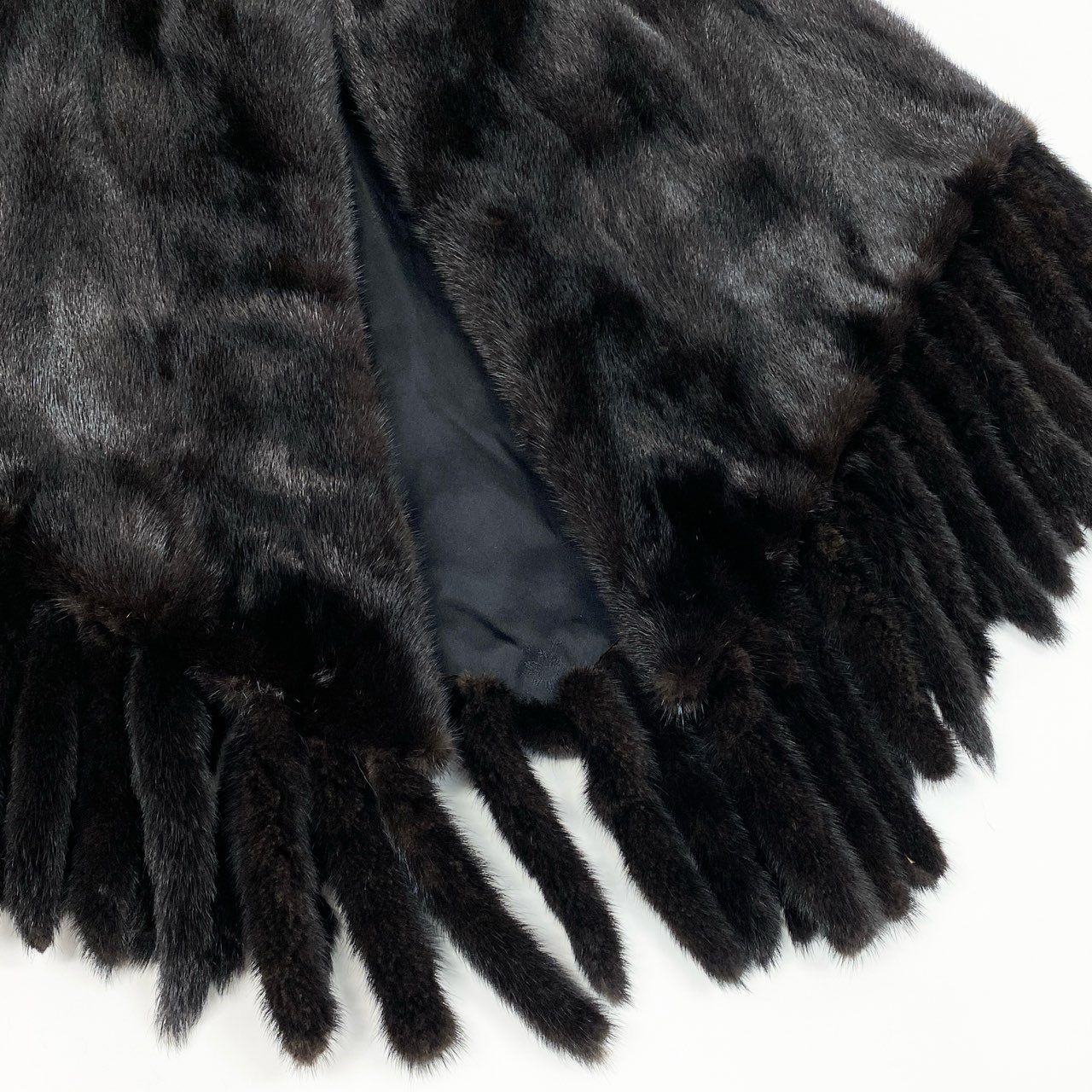 18a16 Black Jewel ダークミンク フリンジポンチョ ケープ コート F ブラック 本毛皮 Mink Fur Cape Coat 日本製t18r