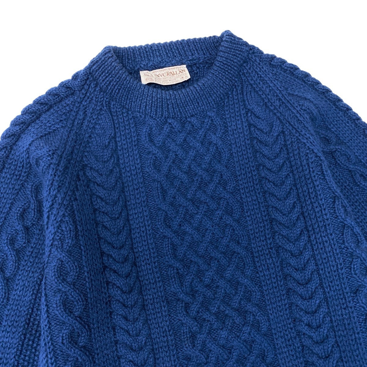 30f22 INVERALLAN インバーランド ケーブルニットトップ セーター サイズ ブルー Pure New Wool HAND KNITTERS LIMITEDt18r