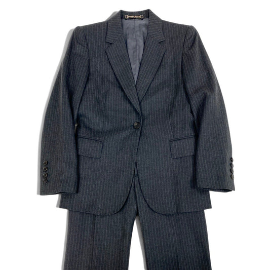 80j6 【美品】GUCCI グッチ 2006年 スーツセットアップ GGロゴ テーラードジャケット スラックスパンツ ストライプ 38サイズ グレー レディース 女性用u02t