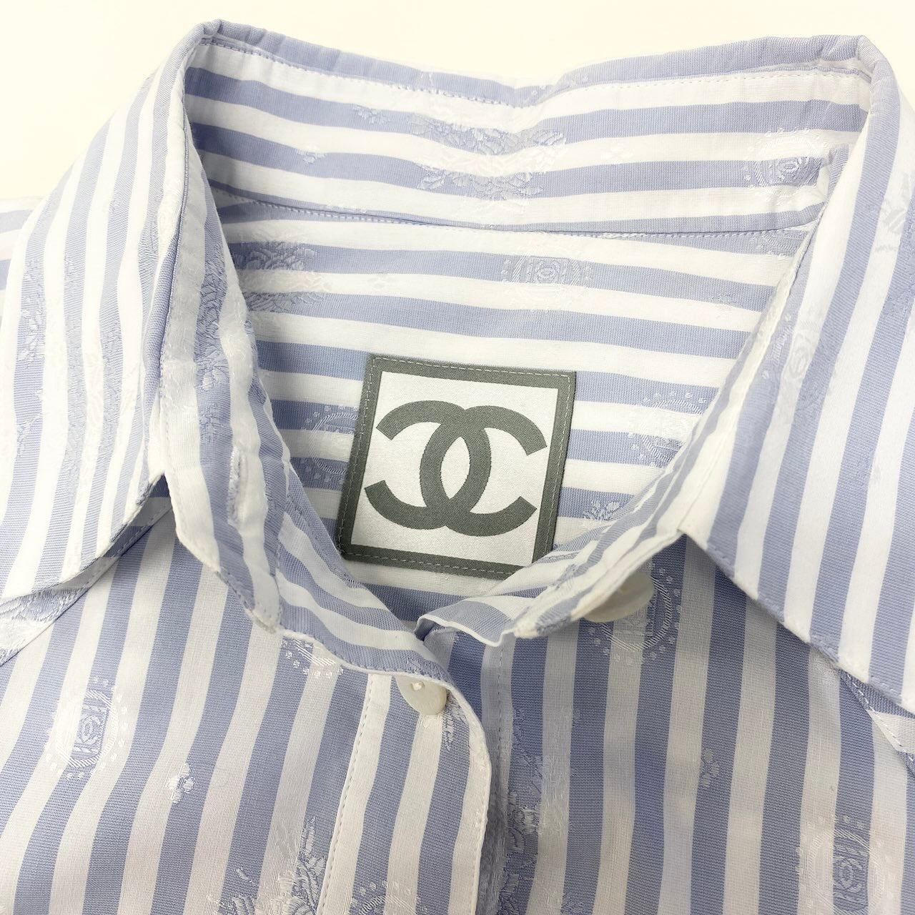 Ce27 CHANEL シャネル 2009年 シャネルスポーツ ココマーク ジャガード シャツワンピース サイズ36 ブルー ホワイト レディース 女性服ta1ta1