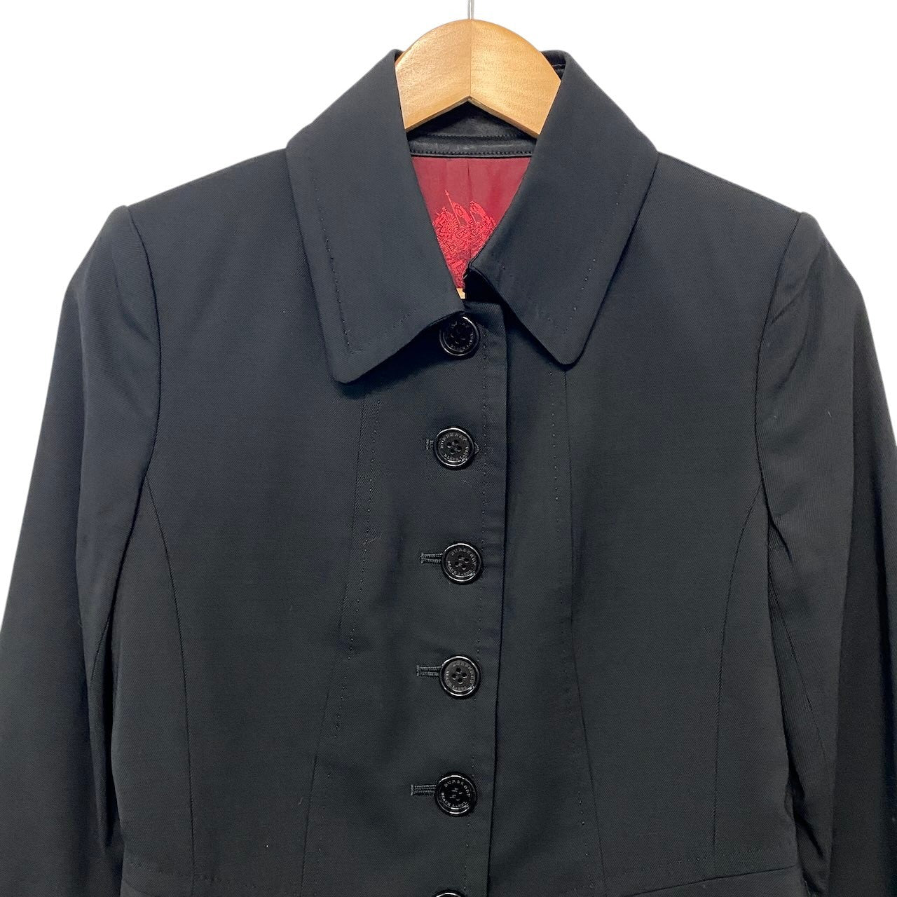 6h28 BURBERRY BLACK LABEL バーバリー ブラックレーベル テーラードジャケット 裏地ロゴ総柄 サイズ40 ブラック レディースo07t