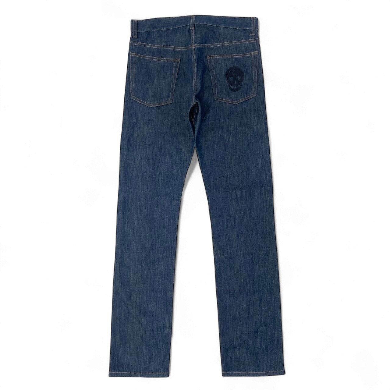 69d30 ALEXANDER McQUEEN アレキサンダーマックイーン デニムパンツ ストレッチデニム ドクロ サイズ44 インディゴ メンズ 紳士服u02t
