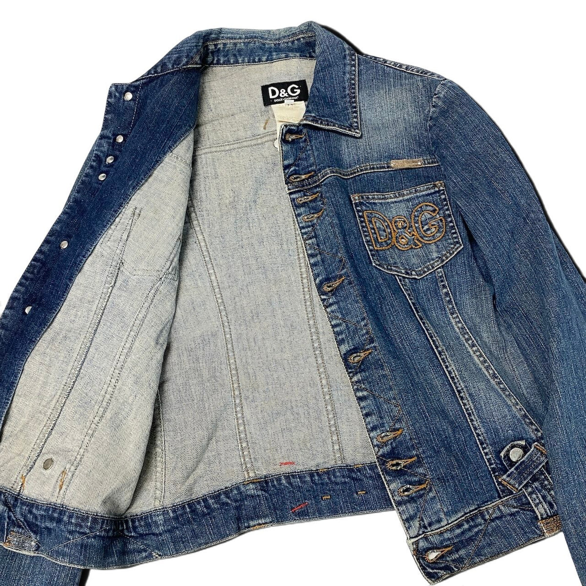 j29 D＆G DOLCE＆GABBANA 00's デニムジャケット ロゴステッチ アウター Sサイズ インディゴ メンズ 男性用u02t