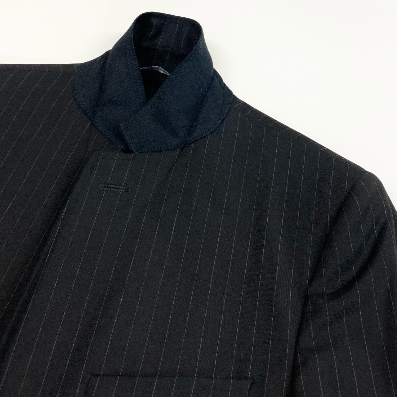 42b27 DOLCE＆GABBANA ドルチェ＆ガッバーナ シングルスーツ セットアップ ビジネス 46 ブラック ストライプ ウール メンズu02t