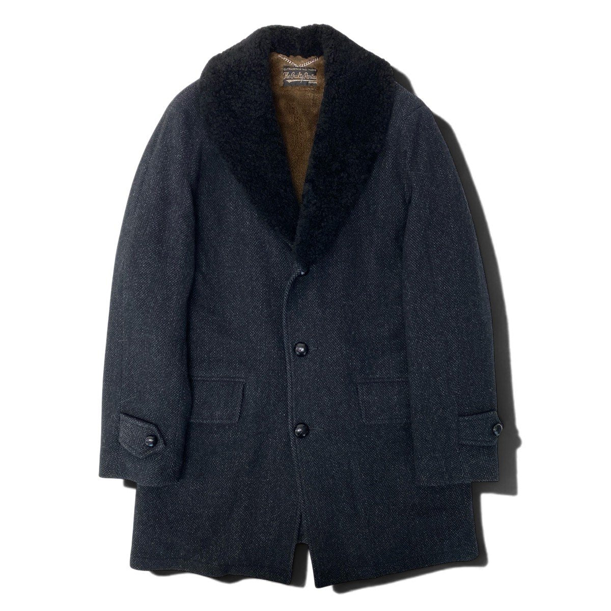 42h18 WACKO MARIA ワコマリア Ermenegildo Zegna ギャングコート アルパカブレンド 羊革 ボアカラー  S ブラック系 メンズ 男性用t18r