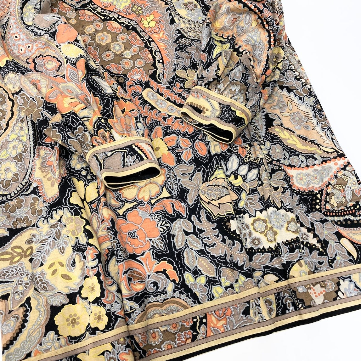 5d13 LEONARD FASHION レオナール ロングスリーブワンピース ペイズリー柄 花柄プリント サイズL マルチカラー ウールシルク レディース 女性用o07t
