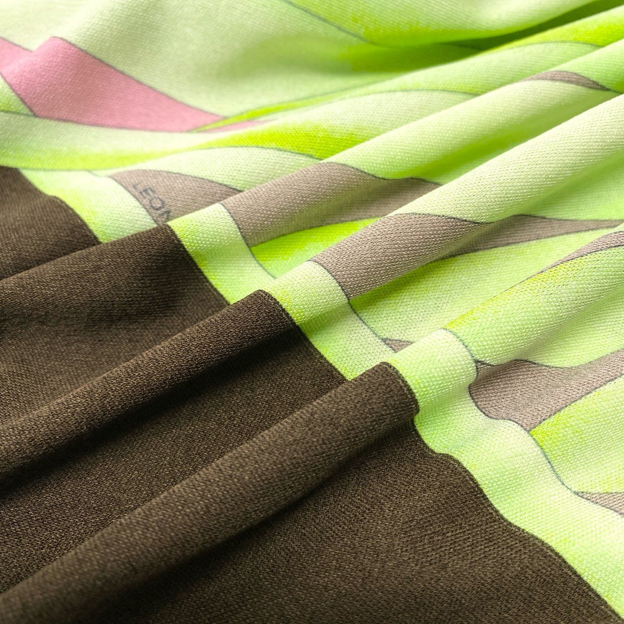 11b6 LEONARD レオナール 九分袖ワンピース 膝丈ワンピース 美しい花柄プリント 44サイズ ブラウン シルク100％ レディース 女性用u02t