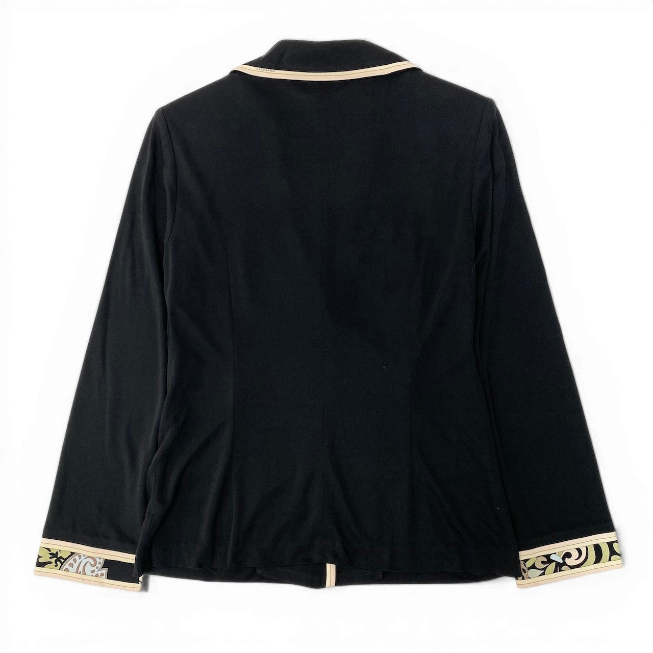 86d9 LEONARD FASHION レオナール テーラードジャケット アンコンジャケット  カンカン素材 ストレッチ素材 薄手 サイズL ブラック レディース 女性用o07t