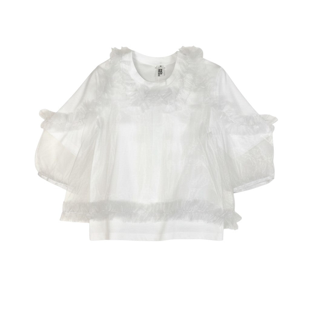 Ag10 【美品タグ付】 COMME des GARCONS コムデギャルソン noir kei ninomiya 2025年 チュールフリルTシャツ サイズXS ホワイト レディースk02i